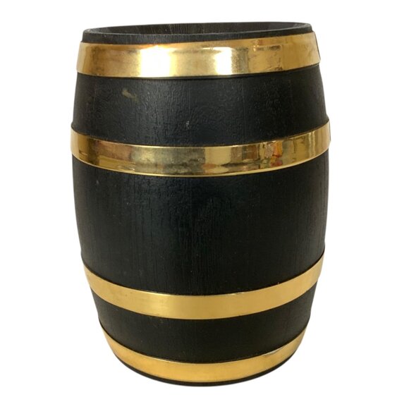Black Barrel Coin Bank by Mayville Plastics Gold Accents First Savings Odessa - Picture 1 of 7